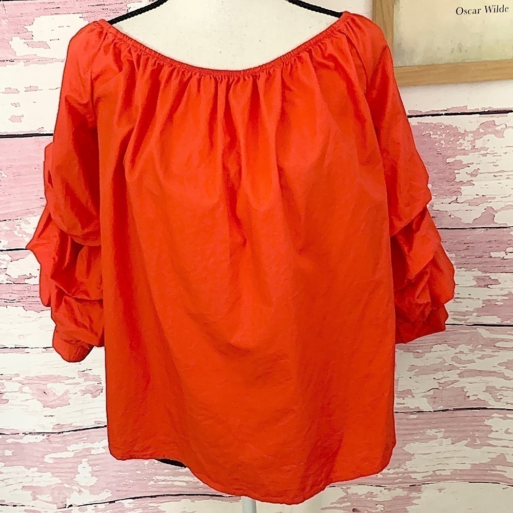VELVET HEART Women’s Orange Off Shoulder Top Ruffle Sleeves size Large